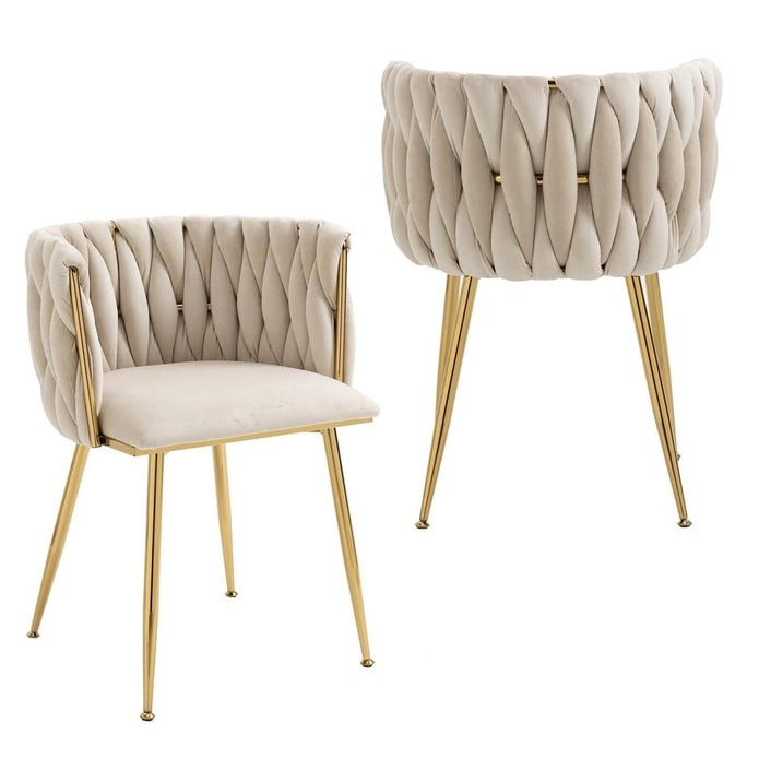 Celeste Velvet Dining Chair - Ivory / Gold Legs (Set of 2)