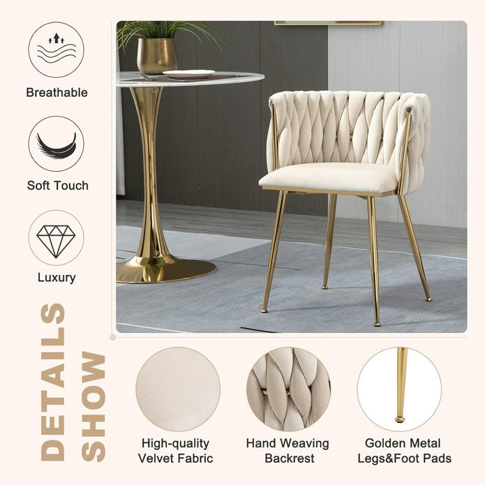 Celeste Velvet Dining Chair - Ivory / Gold Legs (Set of 2)