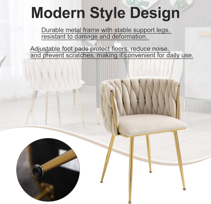 Celeste Velvet Dining Chair - Ivory / Gold Legs (Set of 2)