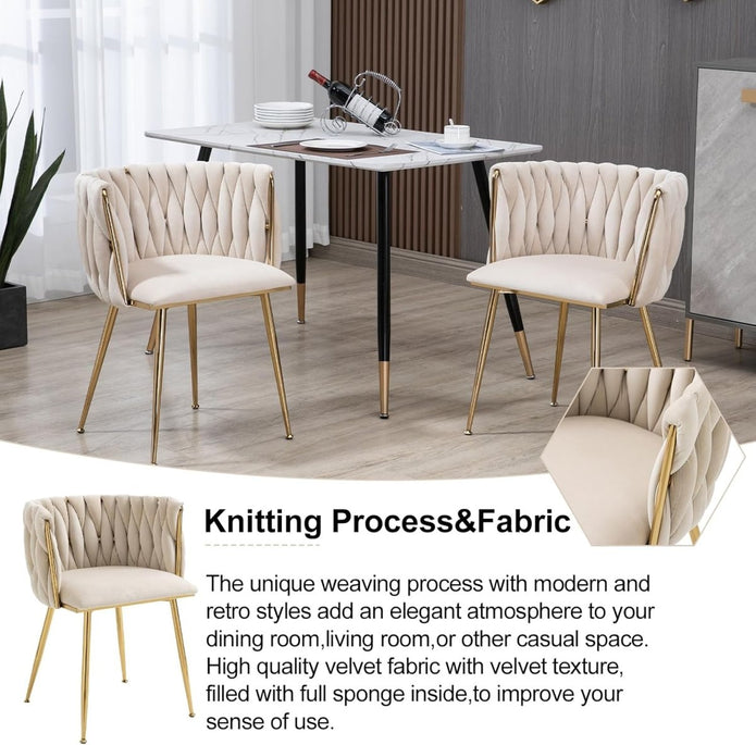 Celeste Velvet Dining Chair - Ivory / Gold Legs (Set of 2)