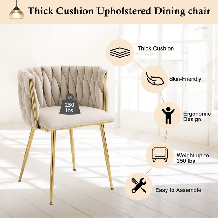 Celeste Velvet Dining Chair - Ivory / Gold Legs (Set of 2)