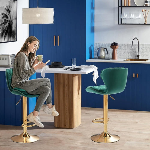 Adrian Velvet Counter Stool - Emerald Green / Gold Base (Set of 2)