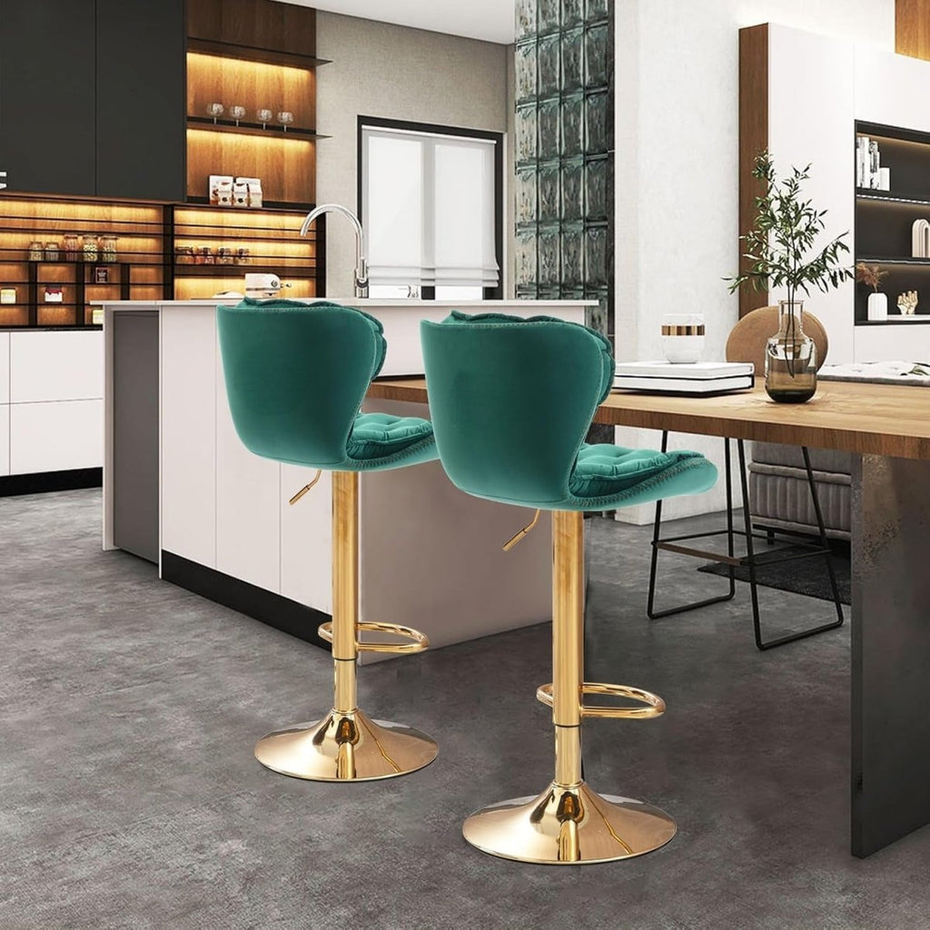 Adrian Velvet Counter Stool - Emerald Green / Gold Base (Set of 2)