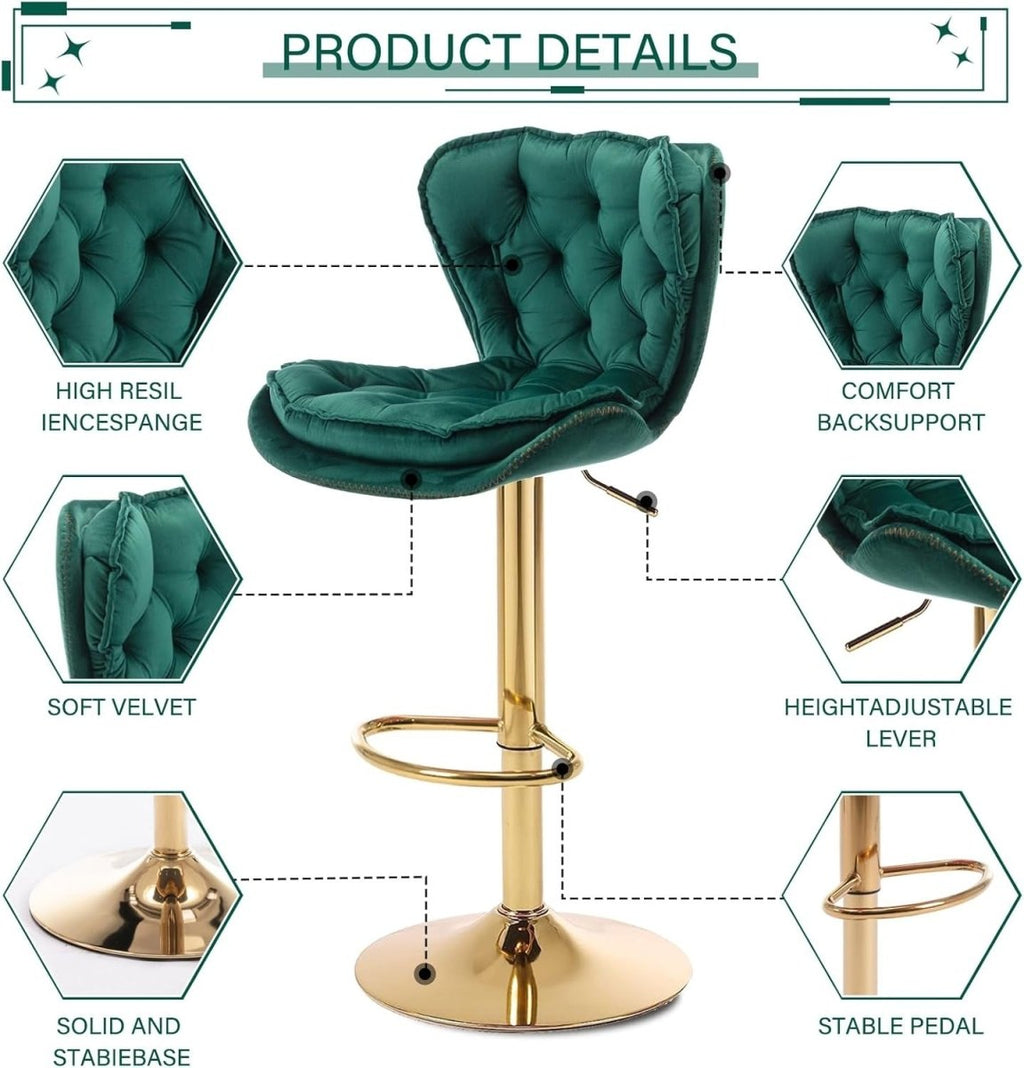 Adrian Velvet Counter Stool - Emerald Green / Gold Base (Set of 2)