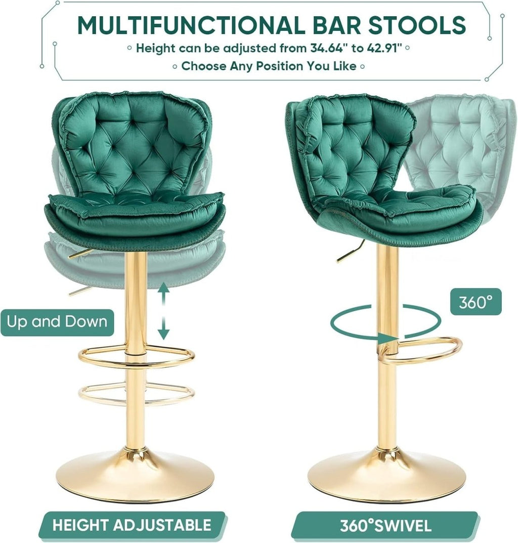 Adrian Velvet Counter Stool - Emerald Green / Gold Base (Set of 2)