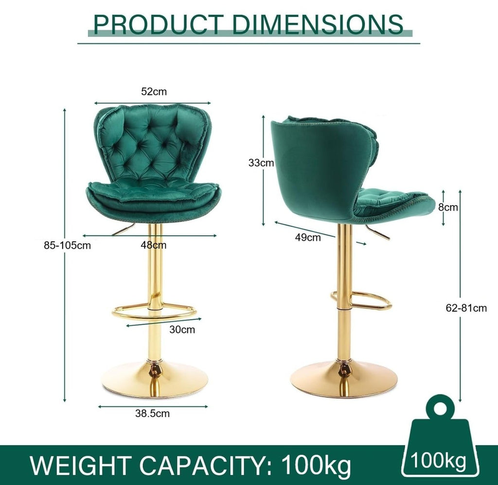 Adrian Velvet Counter Stool - Emerald Green / Gold Base (Set of 2)