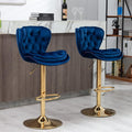 Adrian Velvet Counter Stool - Navy / Gold Base (Set of 2)