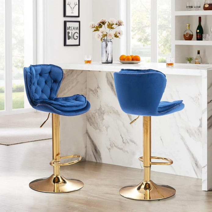 Adrian Velvet Counter Stool - Navy / Gold Base (Set of 2)