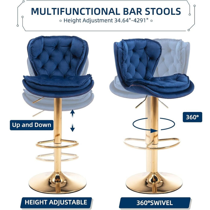Adrian Velvet Counter Stool - Navy / Gold Base (Set of 2)