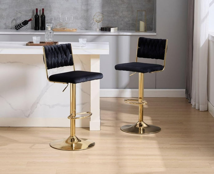Edith Velvet Counter Stool - Black / Gold Base (Set of 2)