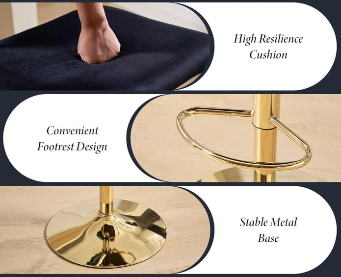 Edith Velvet Counter Stool - Black / Gold Base (Set of 2)