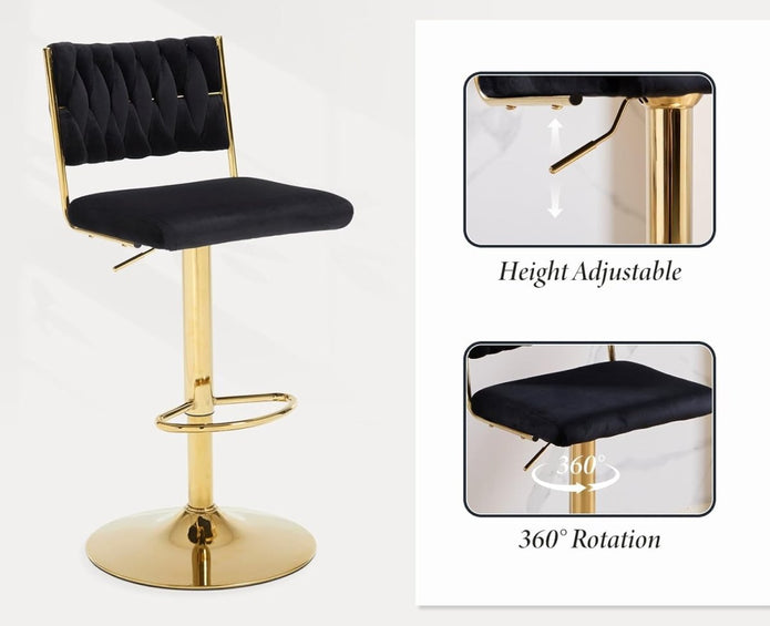 Edith Velvet Counter Stool - Black / Gold Base (Set of 2)