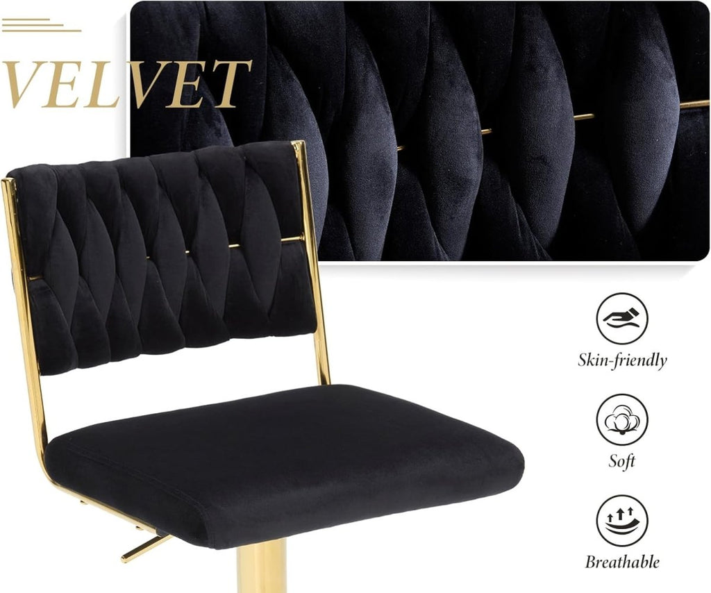 Edith Velvet Counter Stool - Black / Gold Base (Set of 2)