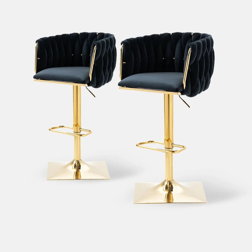 Iris Velvet Counter Stool - Black / Gold Base (Set of 2)