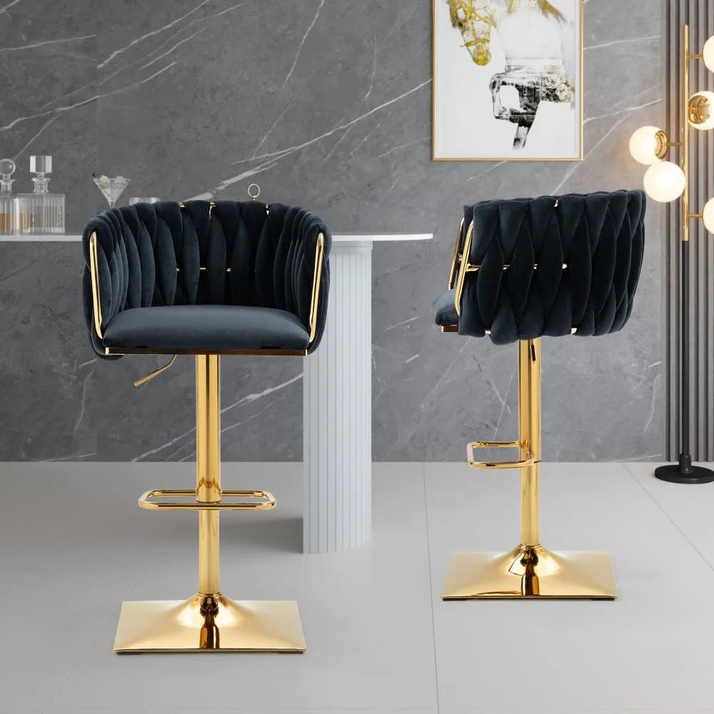 Iris Velvet Counter Stool - Black / Gold Base (Set of 2)