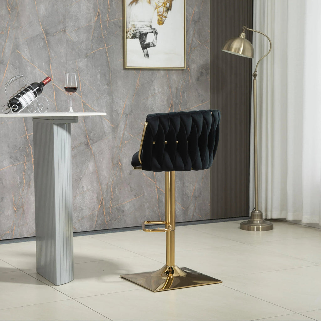 Iris Velvet Counter Stool - Black / Gold Base (Set of 2)