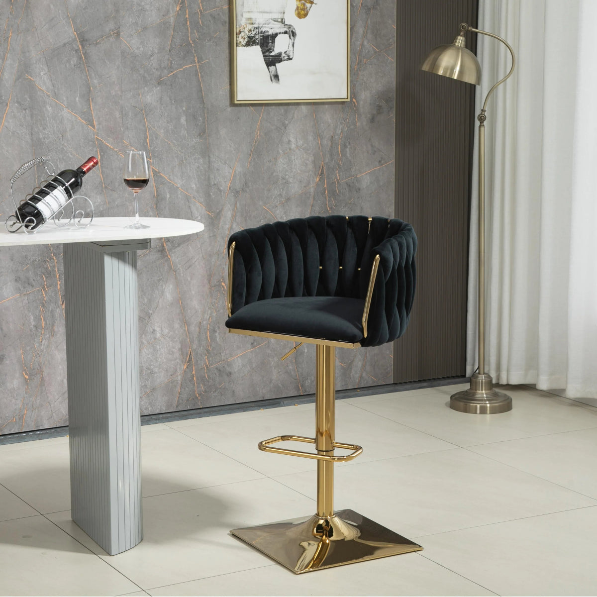 Iris Velvet Counter Stool - Black / Gold Base (Set of 2)