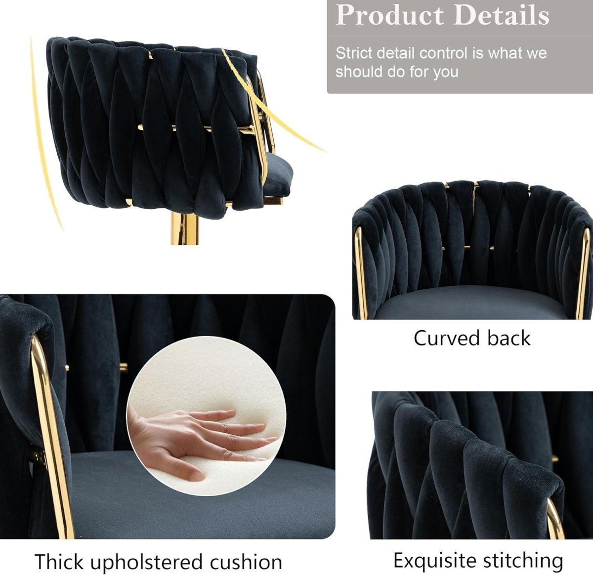 Iris Velvet Counter Stool - Black / Gold Base (Set of 2)