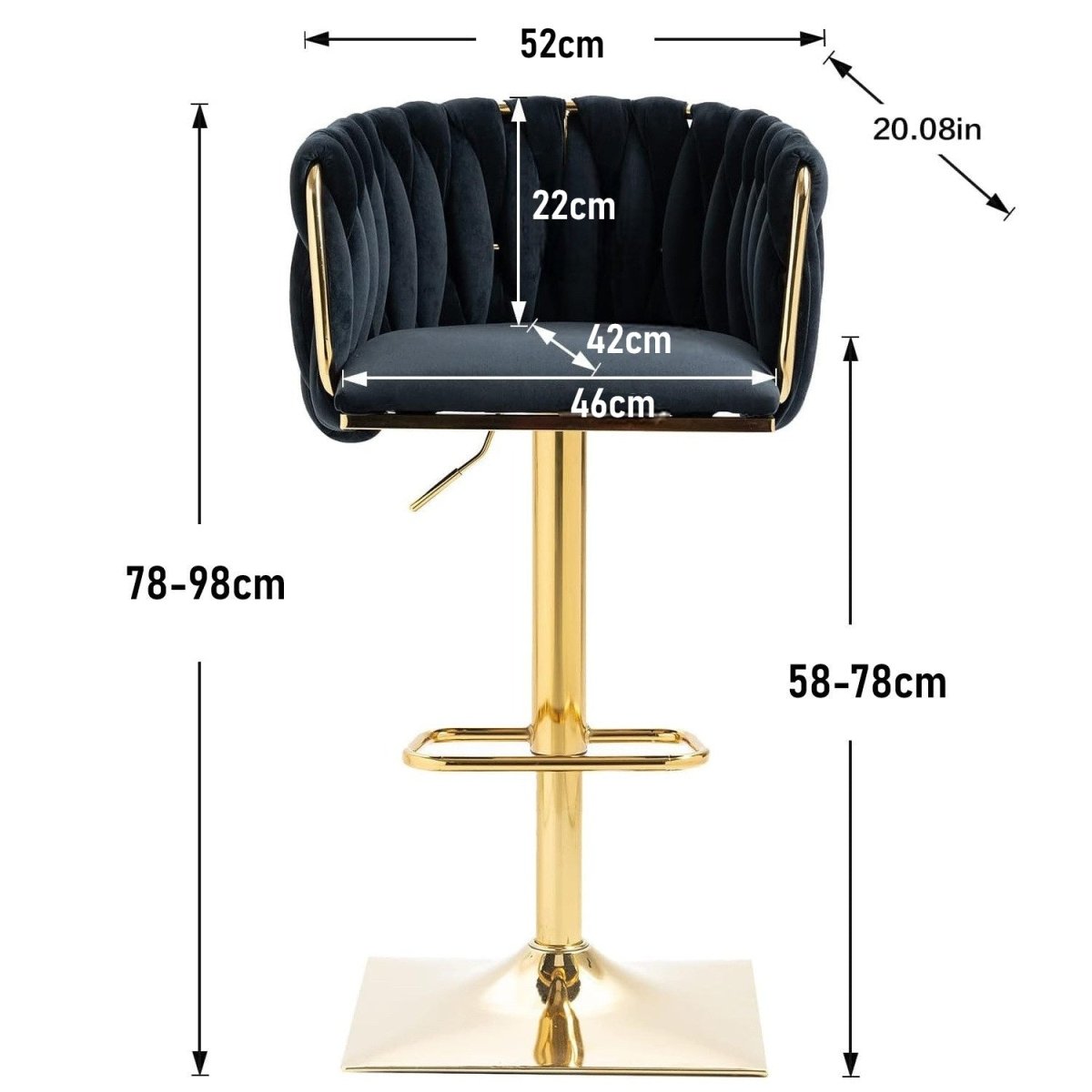 Iris Velvet Counter Stool - Black / Gold Base (Set of 2)