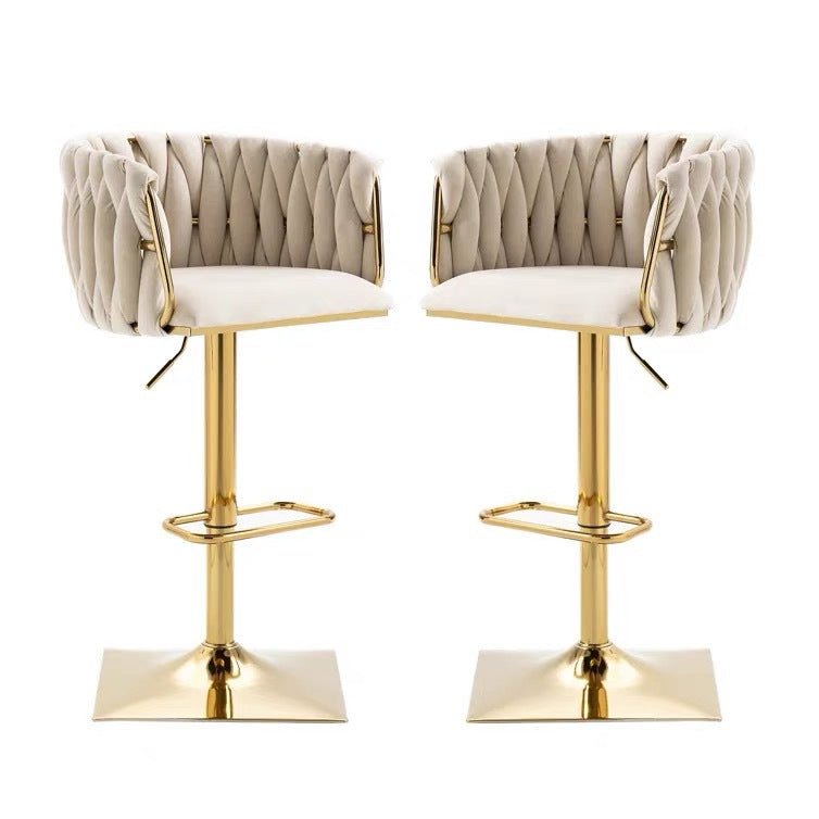 Iris Velvet Counter Stool - Ivory / Gold Base (Set of 2)
