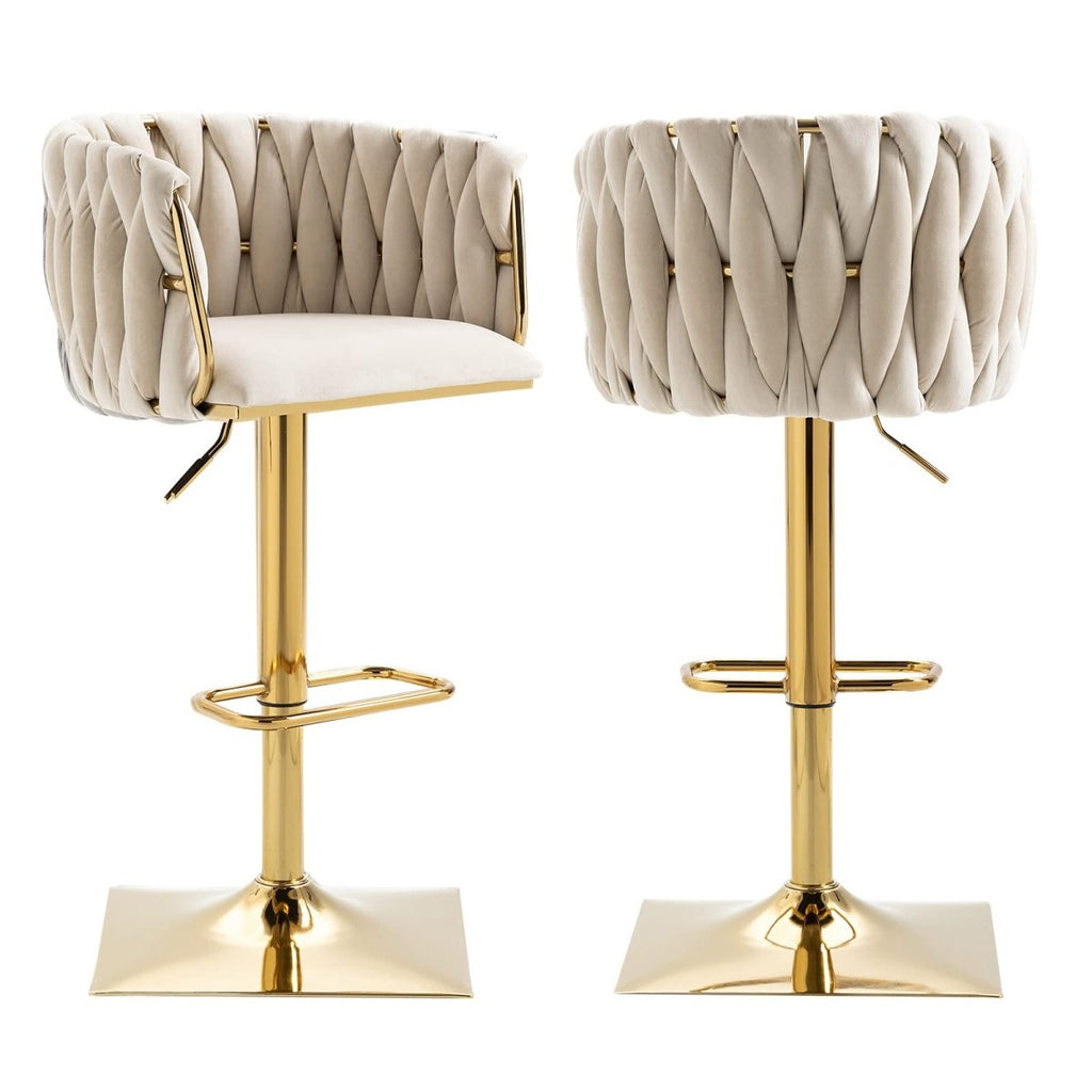 Iris Velvet Counter Stool - Ivory / Gold Base (Set of 2)