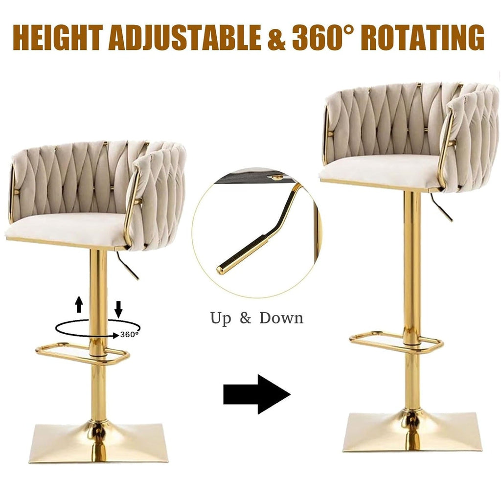 Iris Velvet Counter Stool - Ivory / Gold Base (Set of 2)
