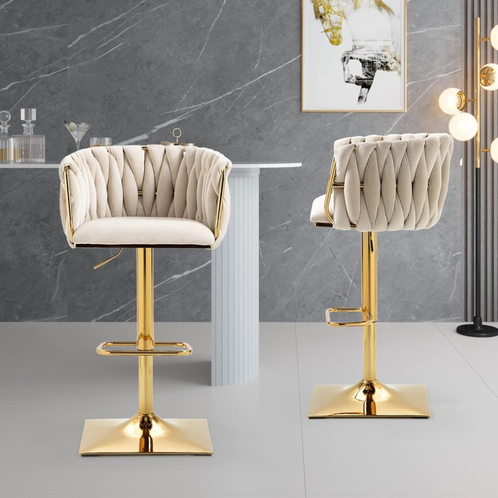 Iris Velvet Counter Stool - Ivory / Gold Base (Set of 2)