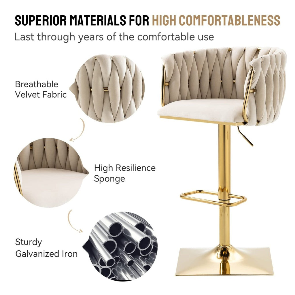Iris Velvet Counter Stool - Ivory / Gold Base (Set of 2)