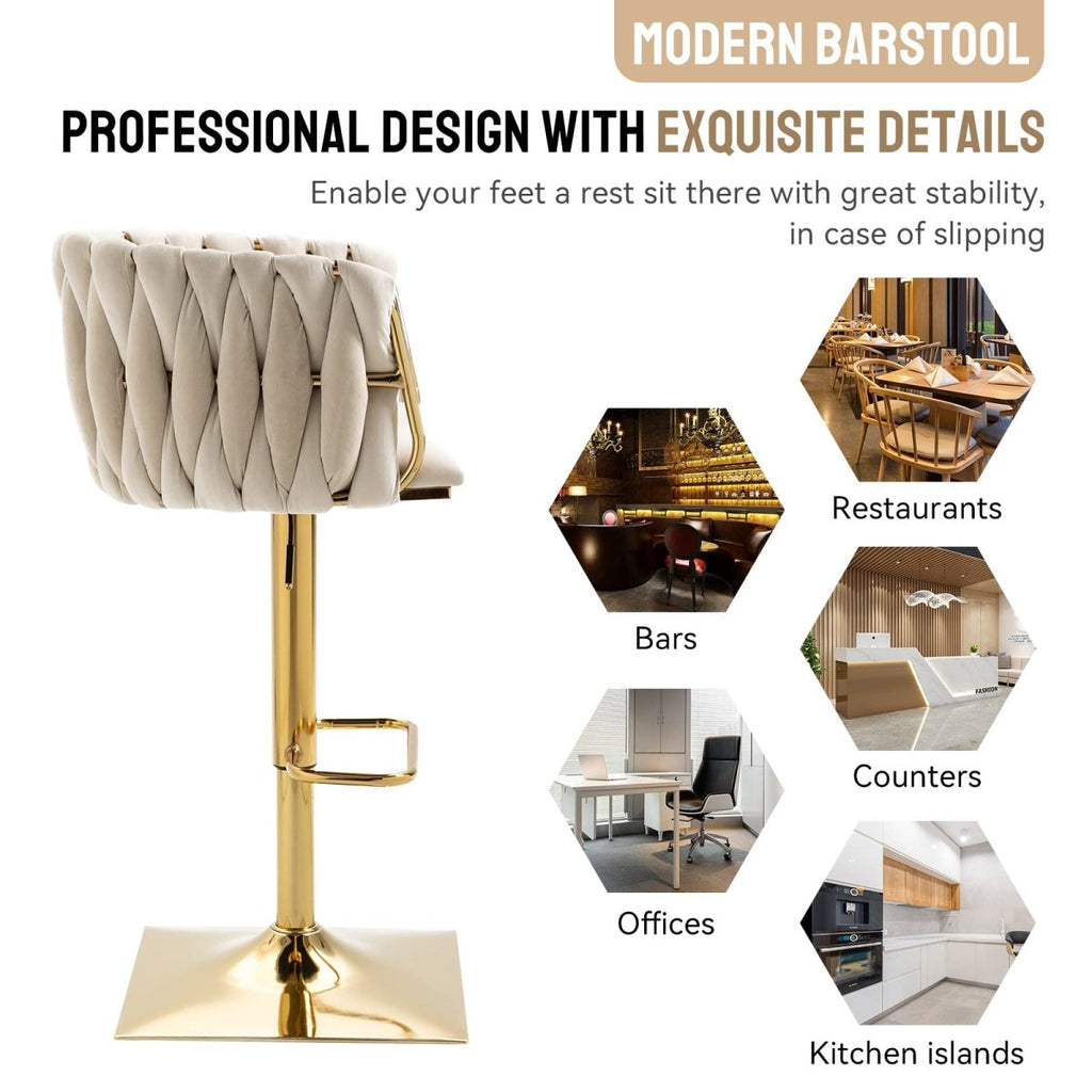 Iris Velvet Counter Stool - Ivory / Gold Base (Set of 2)