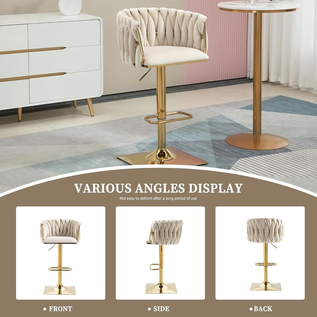 Iris Velvet Counter Stool - Ivory / Gold Base (Set of 2)