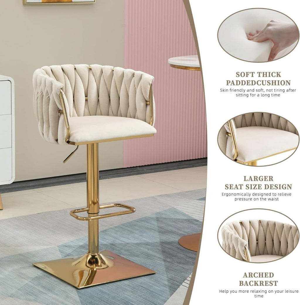 Iris Velvet Counter Stool - Ivory / Gold Base (Set of 2)
