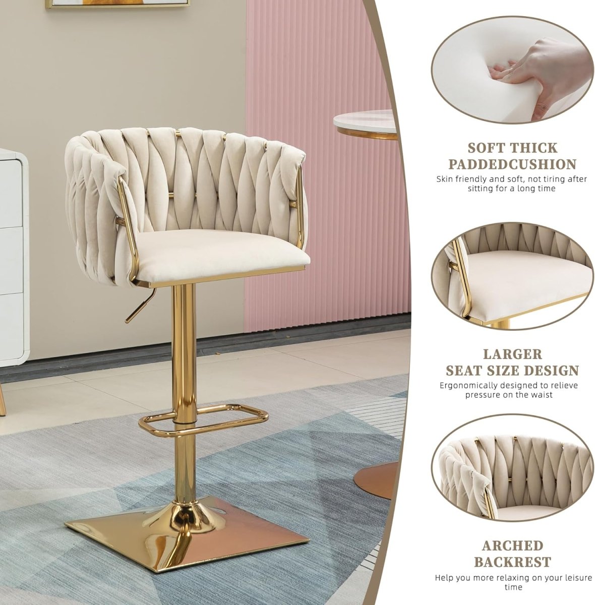Iris Velvet Counter Stool - Ivory / Gold Base (Set of 2)