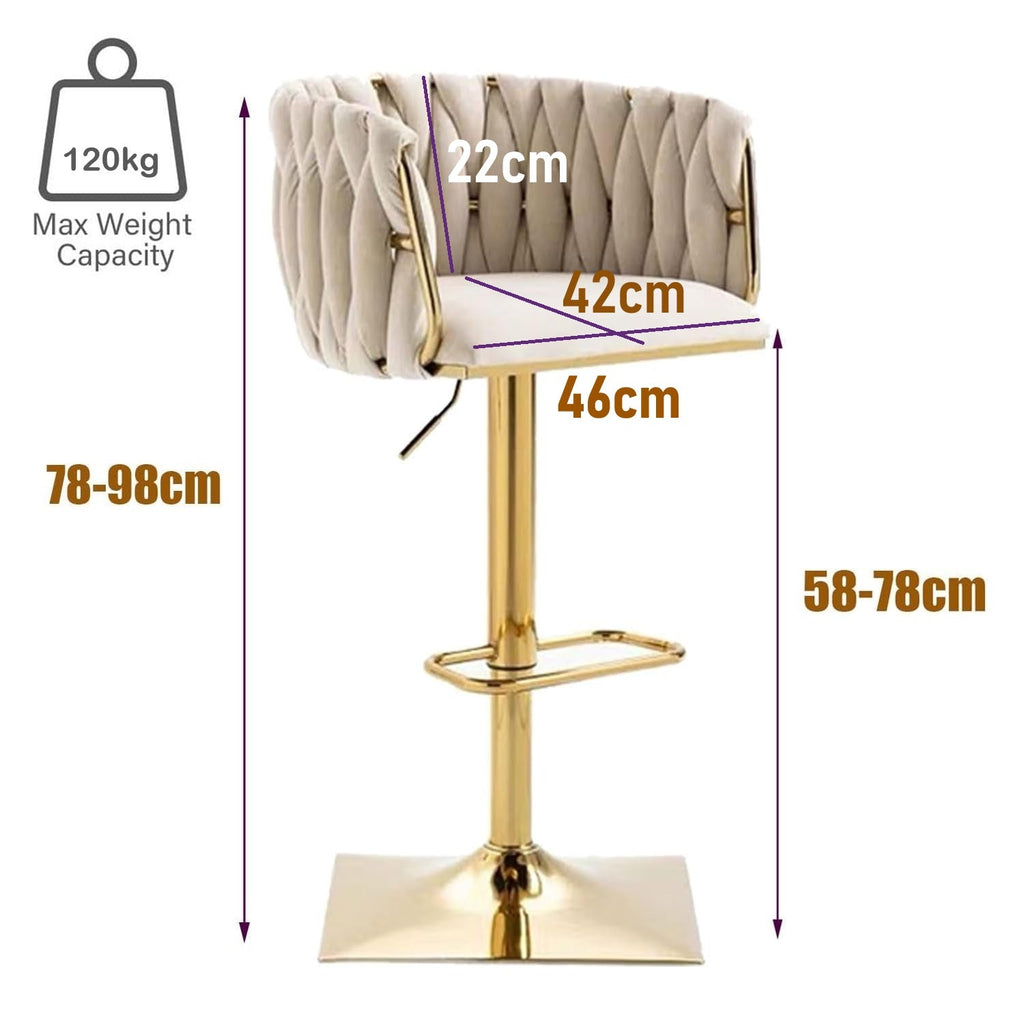 Iris Velvet Counter Stool - Ivory / Gold Base (Set of 2)