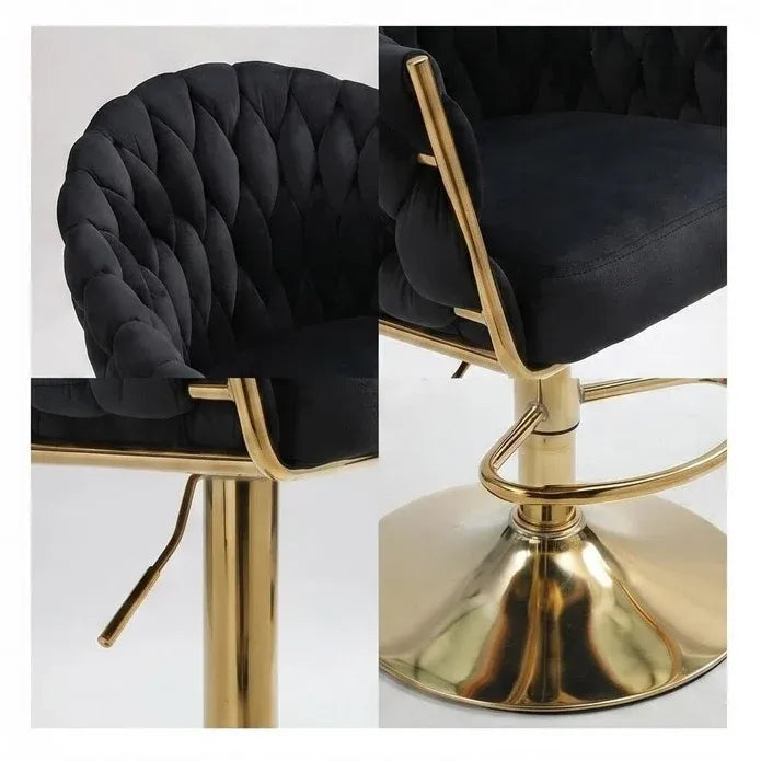 Ophelia Velvet Counter Stool - Black / Gold Base (Set of 2)