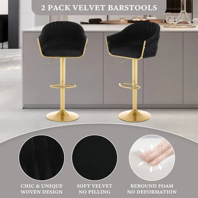 Ophelia Velvet Counter Stool - Black / Gold Base (Set of 2)