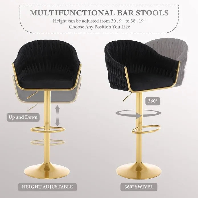 Ophelia Velvet Counter Stool - Black / Gold Base (Set of 2)