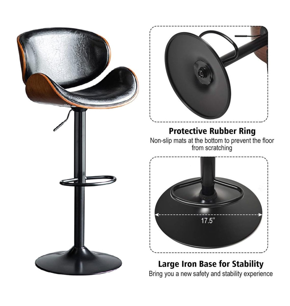 August PU Leather Counter Stool - Black