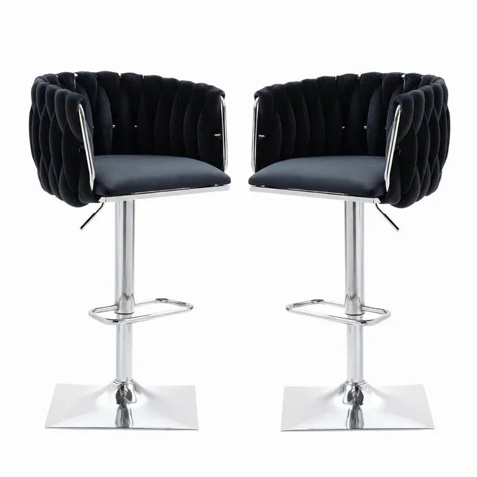 Wesley Velvet Counter Stool - Black / Silver Base (Set of 2)
