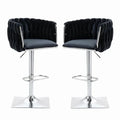 Wesley Velvet Counter Stool - Black / Silver Base (Set of 2)
