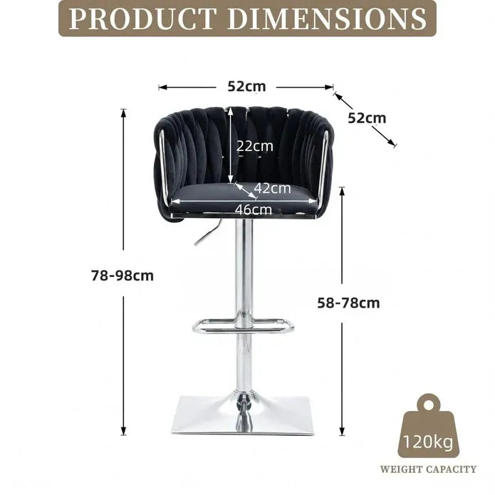 Wesley Velvet Counter Stool - Black / Silver Base (Set of 2)