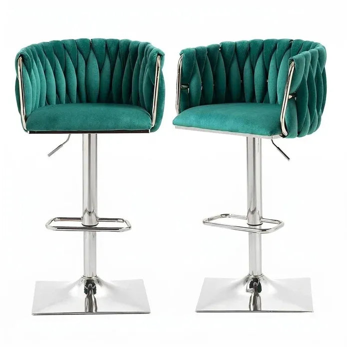 Wesley Velvet Counter Stool - Emerald Green / Silver Base (Set of 2)