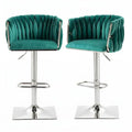Wesley Velvet Counter Stool - Emerald Green / Silver Base (Set of 2)