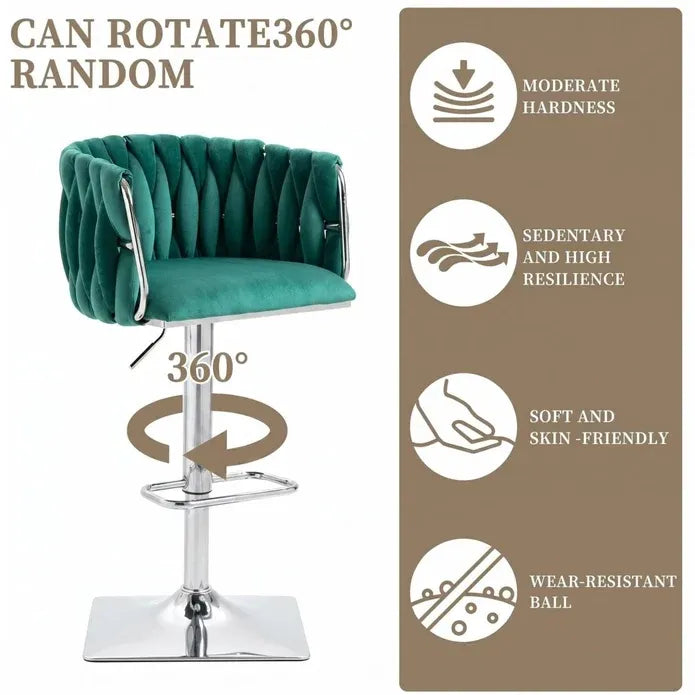 Wesley Velvet Counter Stool - Emerald Green / Silver Base (Set of 2)