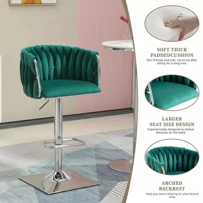 Wesley Velvet Counter Stool - Emerald Green / Silver Base (Set of 2)