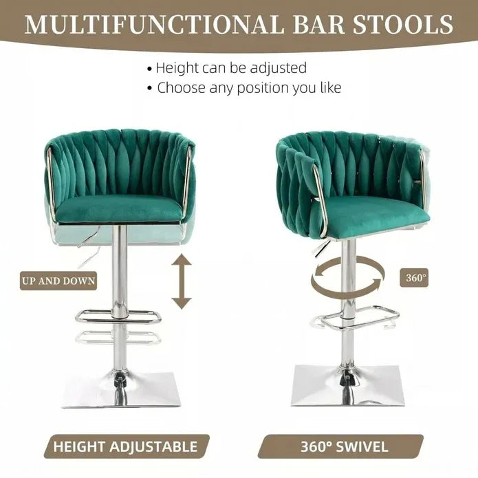 Wesley Velvet Counter Stool - Emerald Green / Silver Base (Set of 2)