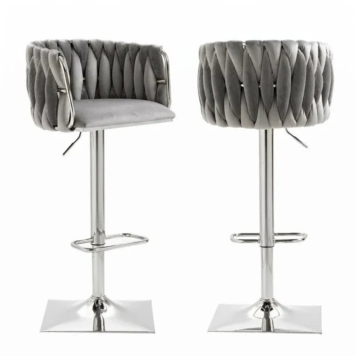 Wesley Velvet Counter Stool - Grey / Silver Base (Set of 2)