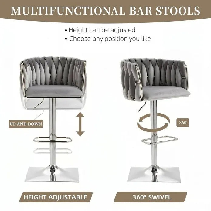 Wesley Velvet Counter Stool - Grey / Silver Base (Set of 2)