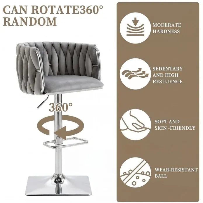 Wesley Velvet Counter Stool - Grey / Silver Base (Set of 2)