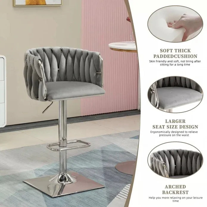 Wesley Velvet Counter Stool - Grey / Silver Base (Set of 2)