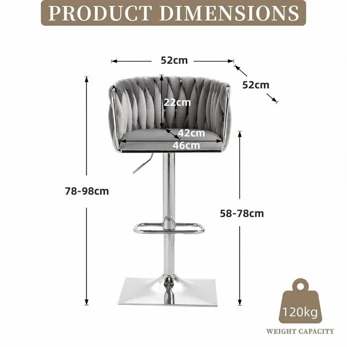 Wesley Velvet Counter Stool - Grey / Silver Base (Set of 2)